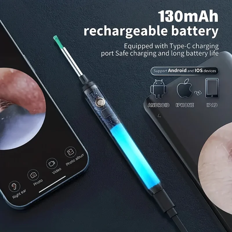 Smart Visual Ear Pick Ear Wax Reomoval Tool With 8pcs Set Ear Cleaner With1080P HD Otoscope Camera and 6 LED Lights