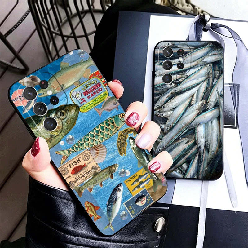 Discounted Salted Fish Silicone Phone Case for Samsung Galaxy S22 S23 S24 S25 S26 Ultra FE Plus Edge S21 S20 + Black Soft Cover