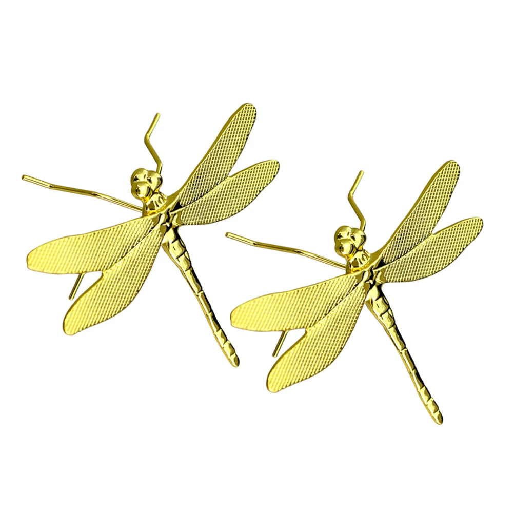 

2 Pcs Dragonfly Ornaments Figurine Decor Desktop Insect Gold Golden Centerpieces