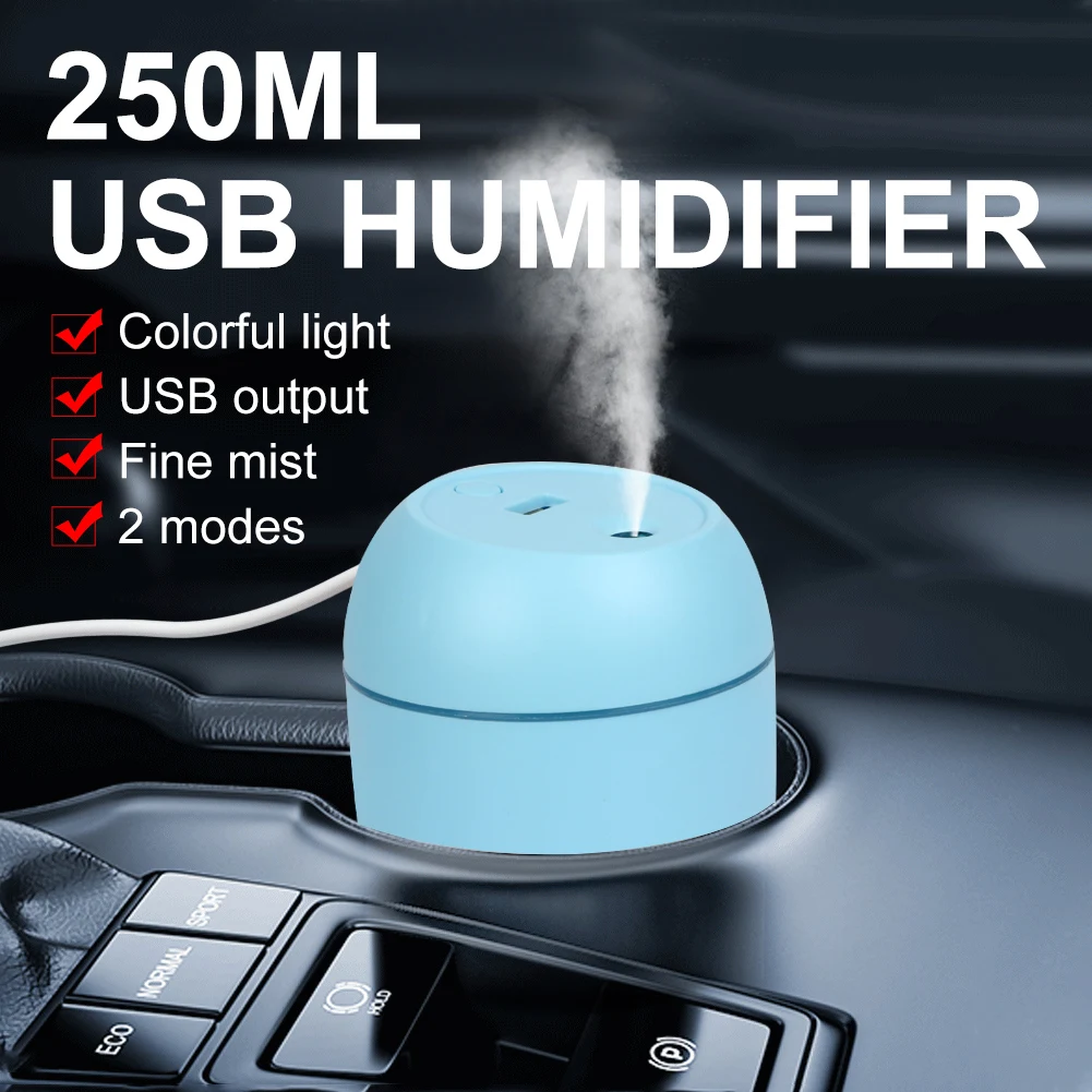 USB Portable Air Humidifier 250ML Essential Oil Diffuser 2 Modes Auto Off with LED Light for Home Car Mist Maker Face Steamer