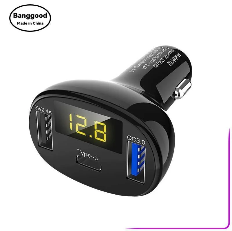 C02 Car Charger Digital Display Car Charger Type-c Charger Voltage Measurement Car Cigarette Lighter QC3.0 Fast Charge
