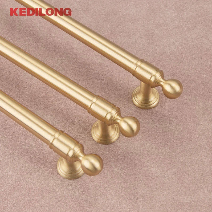 KEDLO French Light Luxury Solid Brass Drawer Beautiful Handle Furniture Hardware Kitchen Cabinet Gold Long Handle