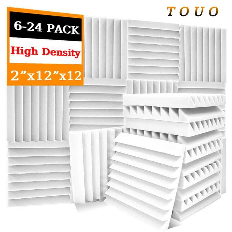 TOUO Acoustic Foam Panels 6-24 pcs Thick Sound Proof Padding For Wall Diamond Groove Sound Absorbing Studio Foam Soundproofing