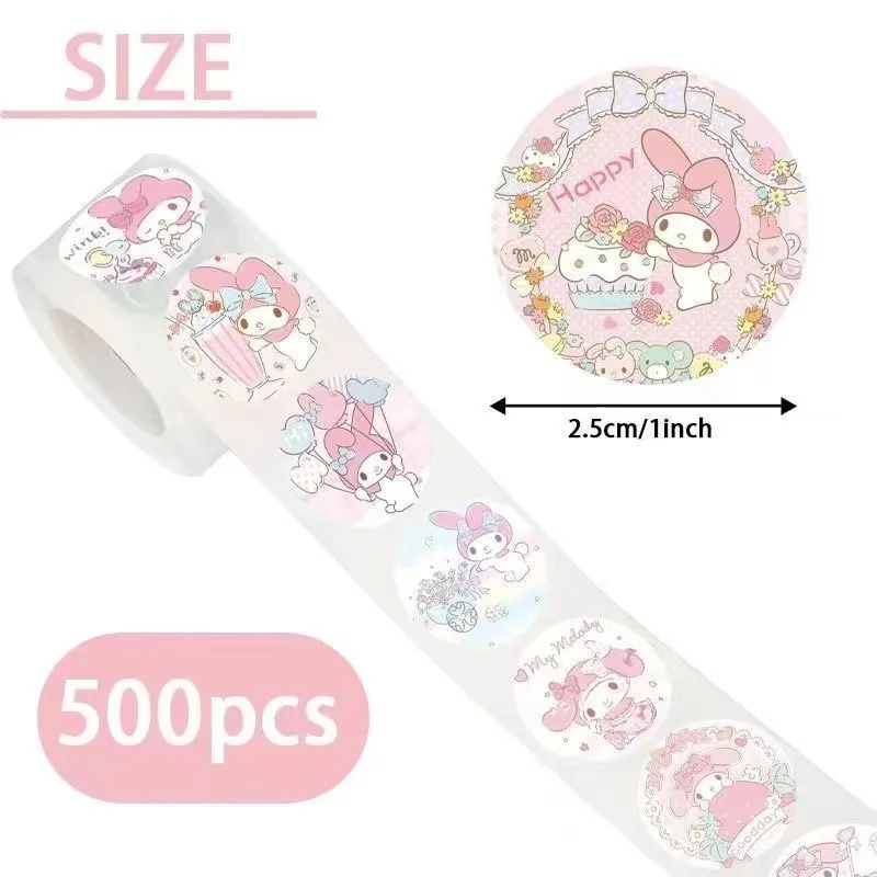 Cartoon 500pcs/Roll Sanrio Stickers Kawaii Hello Kitty Kuromi Melody Diy Pvc Laptop Decals Decoration Stiker Kid Reward Gift Toy