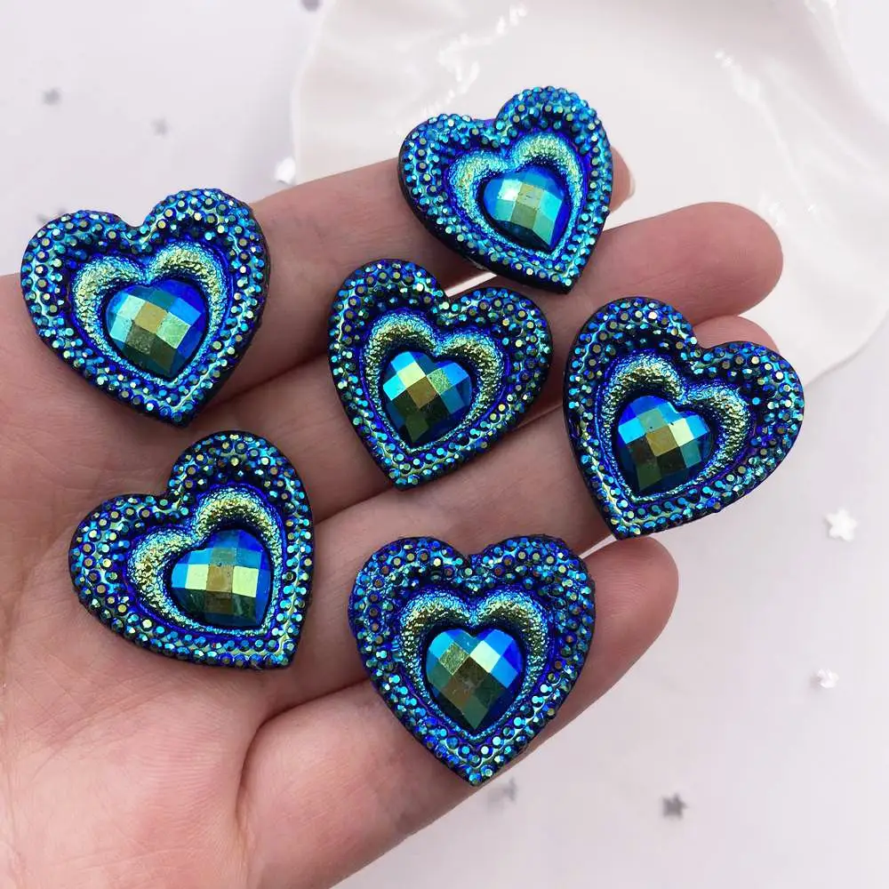 12pcs 25mm Heart AB Black Resin Peacock eye Gem Flatback Rhinestone Ornament Crystals Applique Wedding DIY Scrapbook