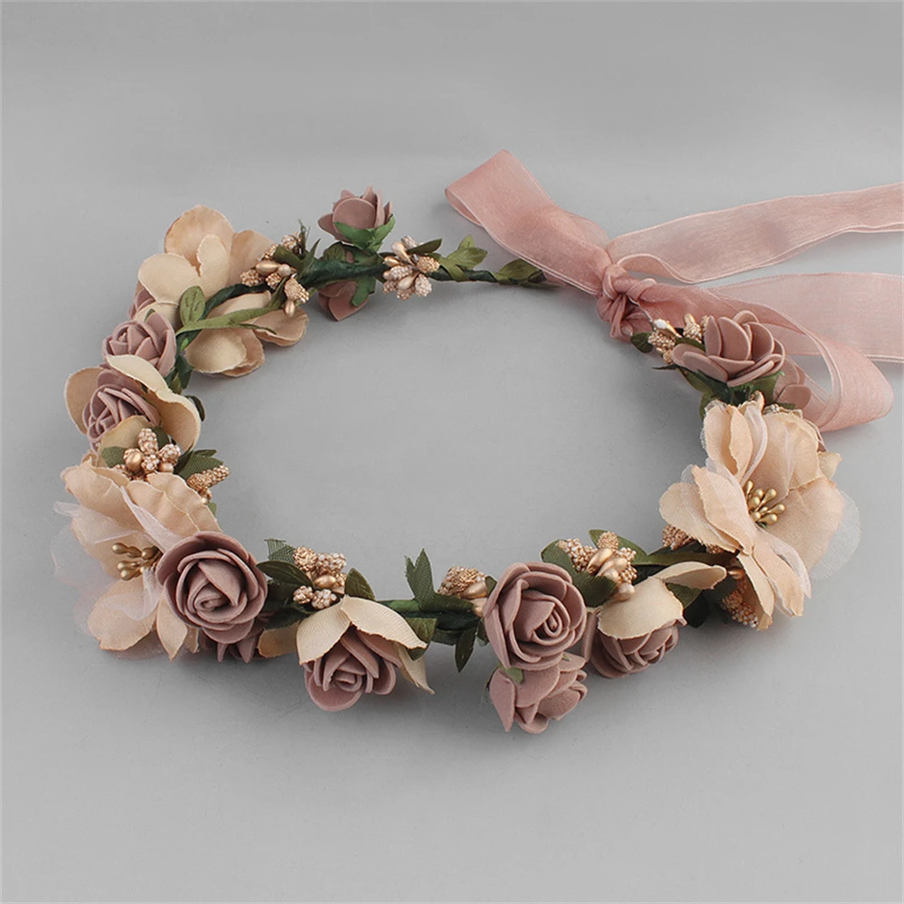 Couronne de fleurs artificielles 3D pour femmes, accessoire de cheveux pour mariée, bandeau Floral de mariage, ruban, guirlande, 2022