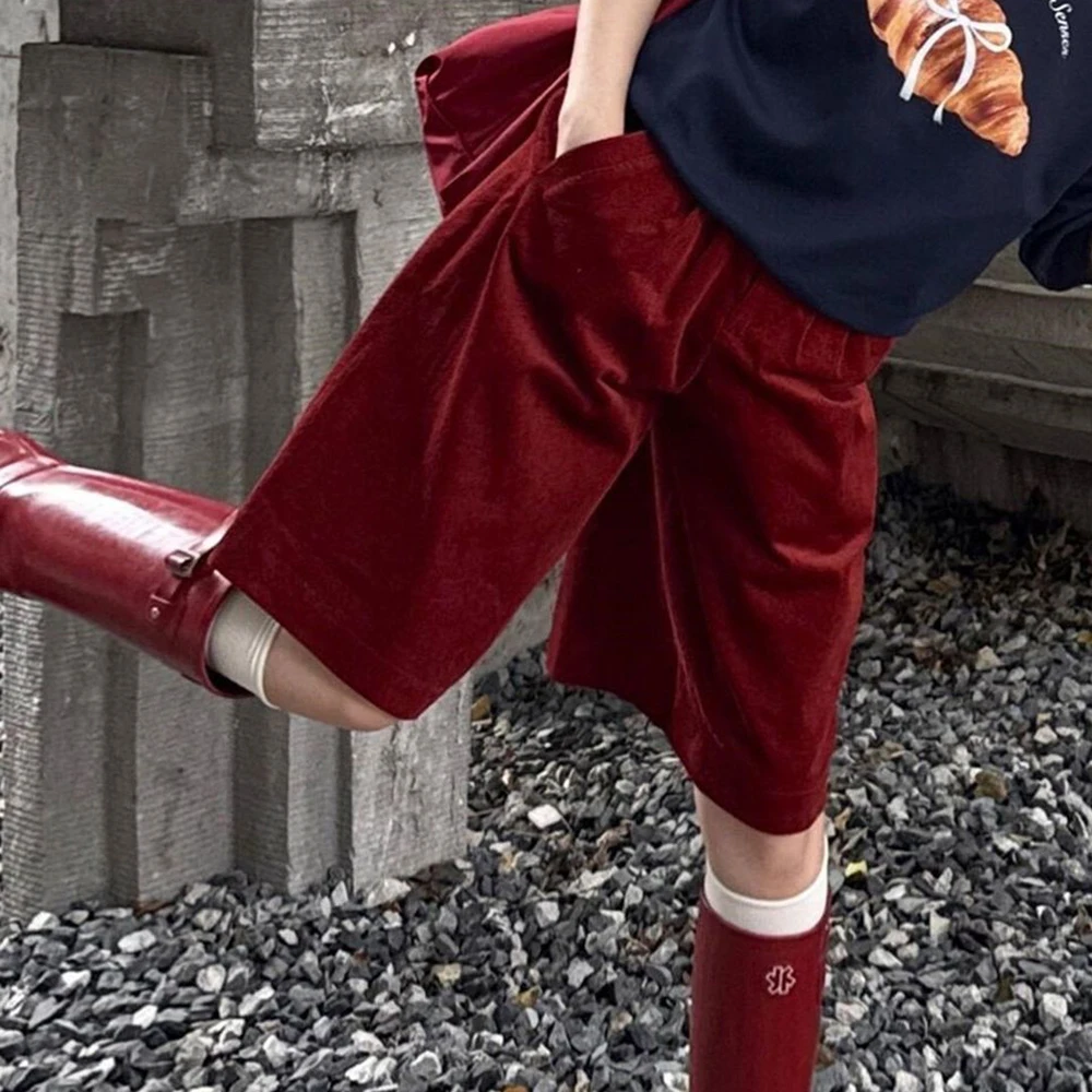 

Large size Chinese fashion high-end red corduroy pants loose and thin pants autumn cargo pants women