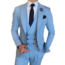 Klassieke Mannen Pak Set Bruiloftsfeest Groomsman Op Maat Slim Fit Blazer Vest Broek 3 Stuks Formele Banket Hoge Kwaliteit Outfits