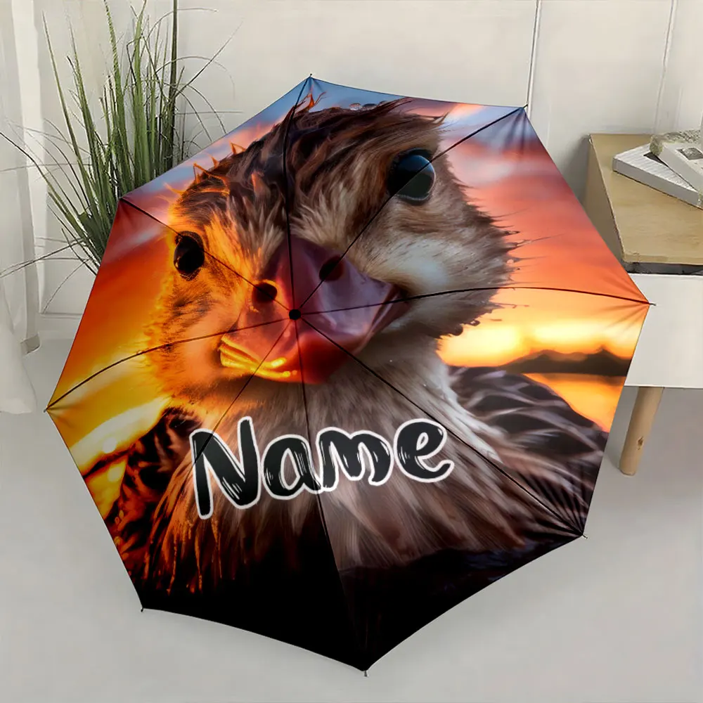 Custom Name Umbrella, Cheerful Duckling at Sunset Umbrella Design Folding Umbrella for Sunny and Rainy,Gift