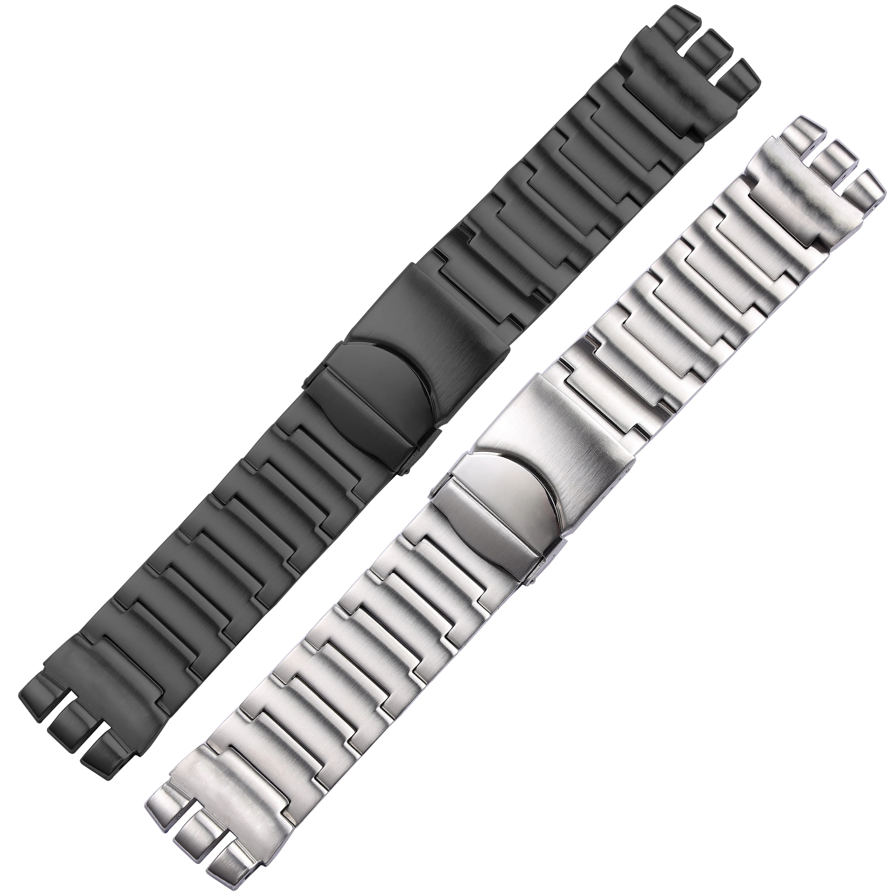 

Massive Special Concaved Black Silver 316L Stainless Steel Watchband 24mm Solid Links Logo Bracelet Fit For Swatch IRONY Watch