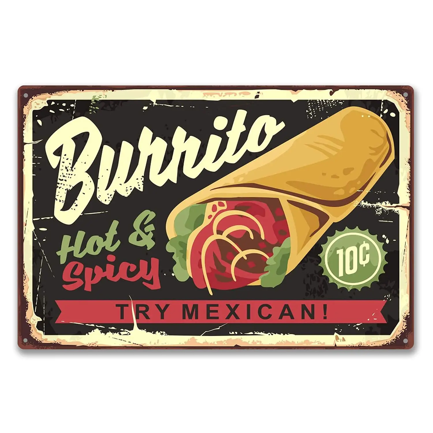 JIANKUN Retro Wall Decor Signs Tin Sign 12 X 8 Inch Burrito Vintage Restaurant Sign Mexican Food Decor Sign