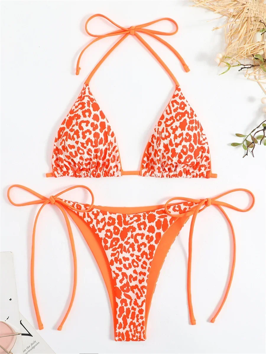 Sexy Micro Bikini 2024 Women Pink Leopard Print Neon Double Side Push Up Swimsuit Brazylijski strój kąpielowy plażowy Stringi Stroje kąpielowe