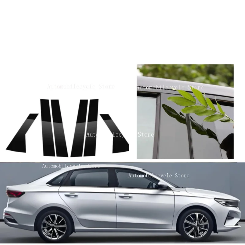 6Pcs Glossy Black Pillar Posts Fit For  Geely Emgrand 2022 2023 2024 Window Moulding B C Center Sticker Cover