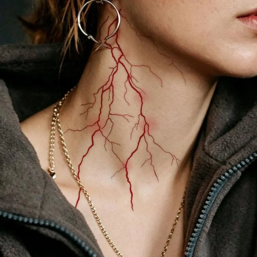 Waterproof Temporary Tattoo Sticker Red Lightning Pattern Long Lasting Disposable Tattoo Sticker Washable Water Transfer Paper