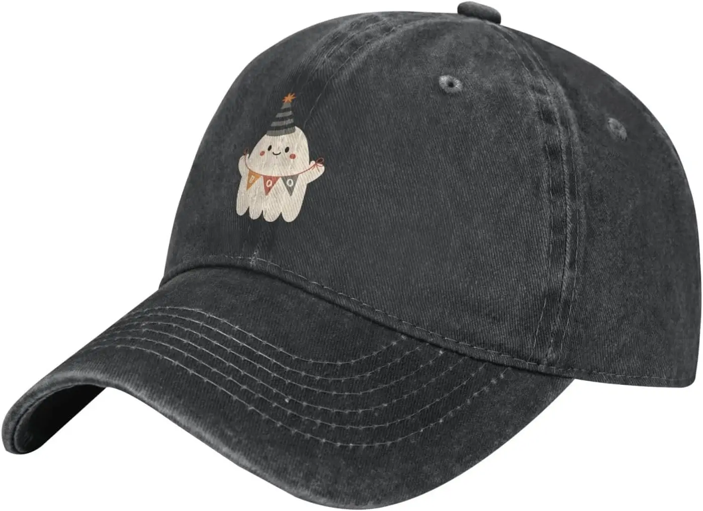 Ghost Boo Distressed Adjustable Washed Denim Mens Dad Trucker Hat Baseball Ball Cap for Men