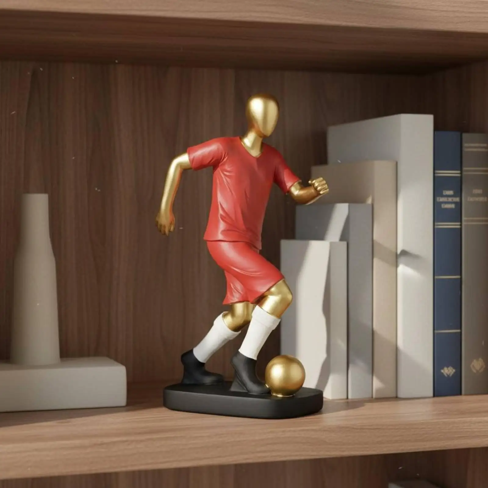 Soccer Player Statue Light Luxury Football Player Figurine Artistic Desktop Soccer Ornament for Men, Boys, Living Room, Office,