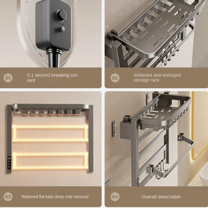 Portasciugamani intelligente mensola riscaldata elettrica asciugatrice da bagno riscaldamento rapido montaggio a parete installazione senza trapano per uso domestico
