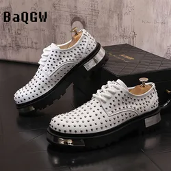 Rivet Design Punk Rock Style Luxury Designer White Black Lace Up Platform Casual Shoes Men Flats Loafers Sport Walking Sneakers