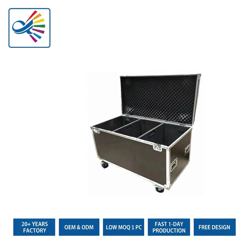 OEM ODM Custom Spares Heavy Duty Cable Road Cases Utility Trunk Touring Flight Case With Dividers And 4inch Wheels