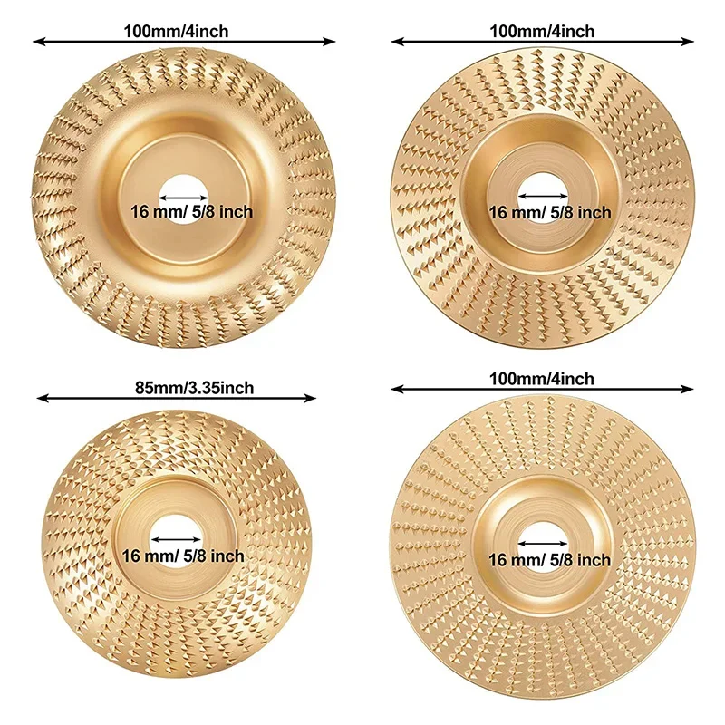 4types of Tungsten Carbide Grinding Wheel 5/8 Inch Aperture Angle Grinder Wood Carving Disc Grinder Forming Disc for Woodworking