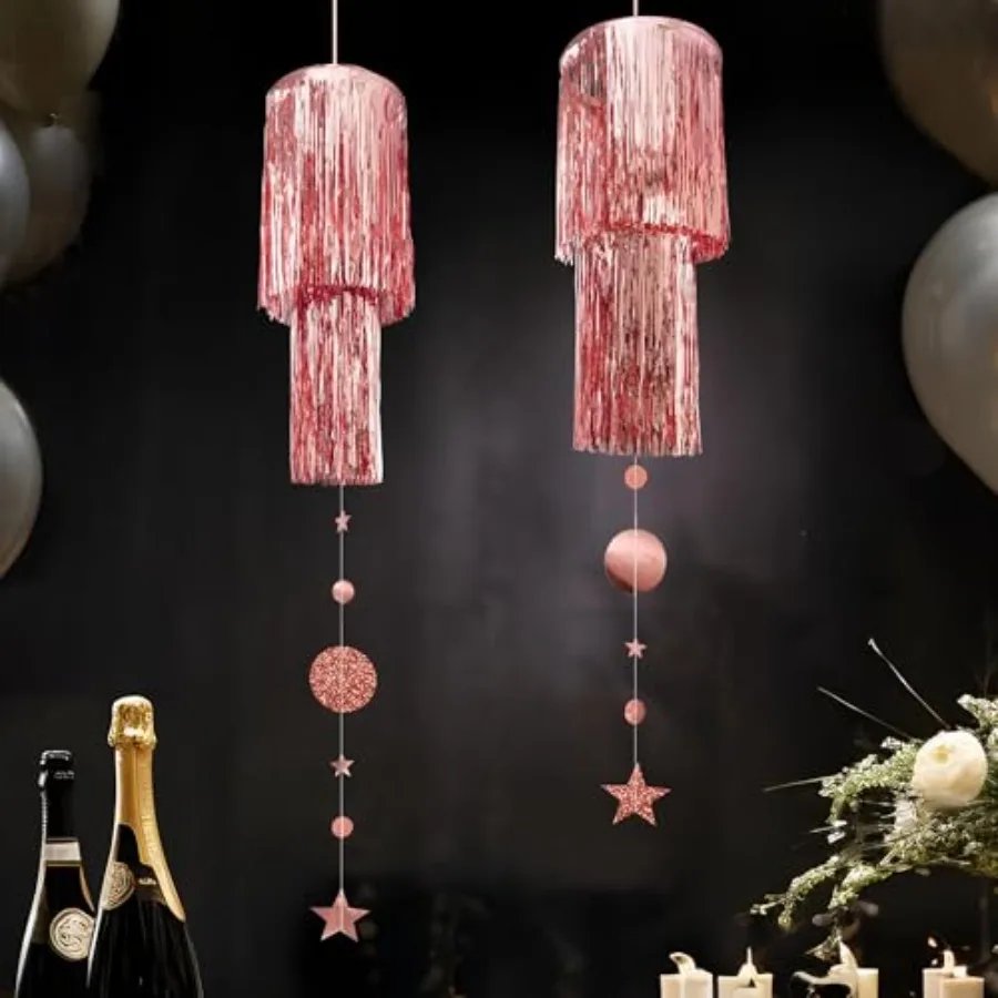 Clearance Hanging Chandelier 2 Tier Tinsel Fringed Ceiling Decor Circle Star Garland for Birthday Room Decor Wedding Anniversar