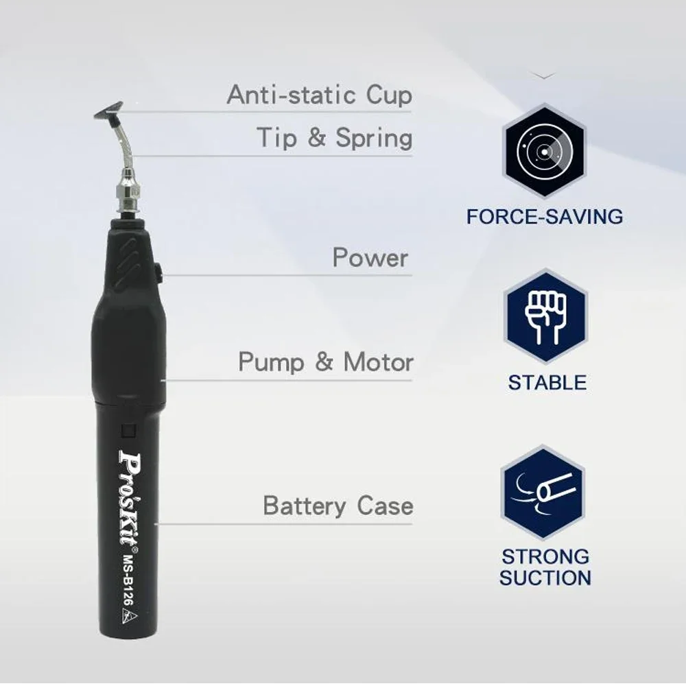 Pro'sKit MS-B126 точный Вакуумный патрон, Антистатическая всасывающая ручка для микросхемы IC SMT, электронные детали, устройство поглощения линз