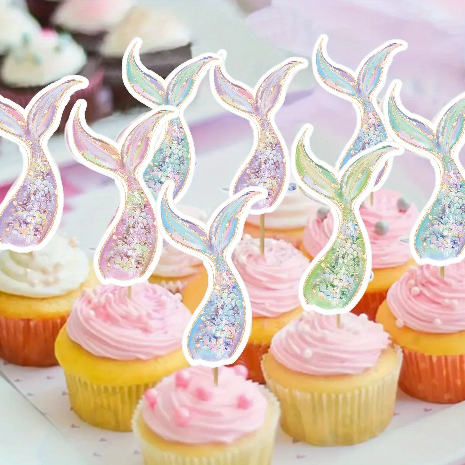 30 Stück Meerjungfrau-Kuchenaufsatz, lila, blau, Cartoon-Meerjungfrauenschwanz-Topper für Meerjungfrau, Geburtstag, Feiern, Party, DIY-Kuchendekorationen