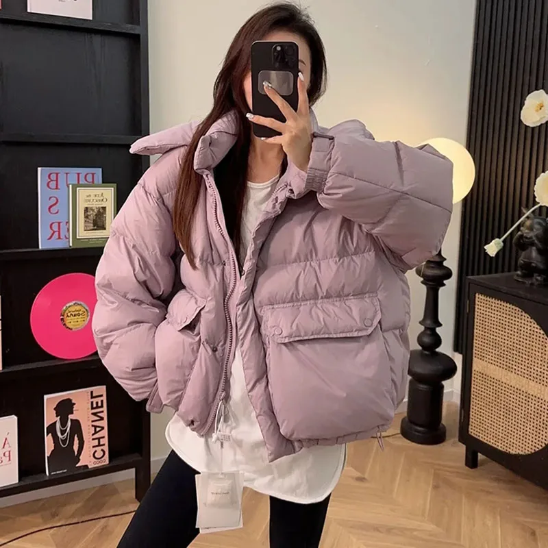 Winter Women Short Casual Down Jacket White Duck Down Korean Fashion Down Coat Hat Detachable Zippers Loose Female Down Jacket