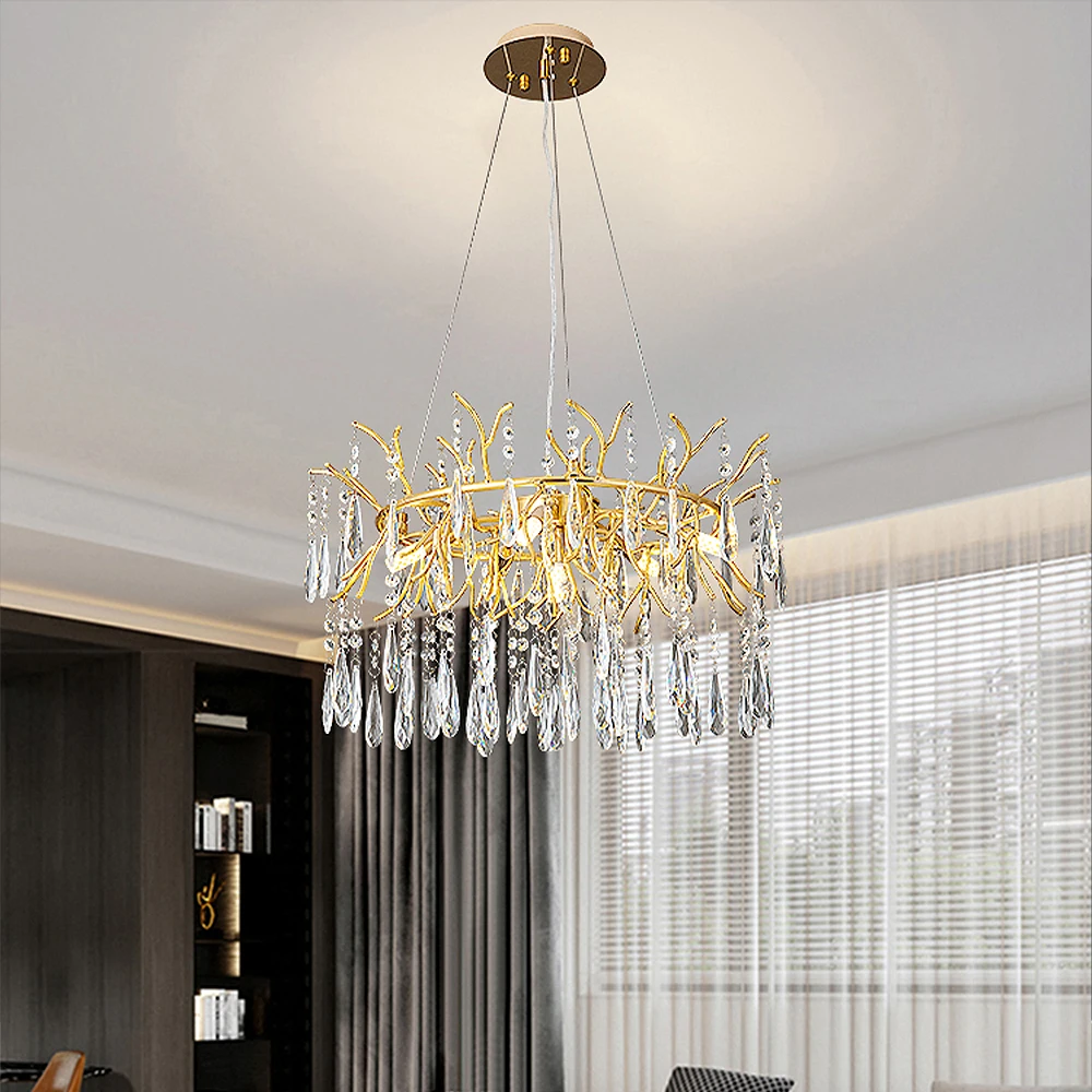 Nordic Gold Luxury Chandeliers Round/Long Led Kitchen Lighting for Living Room Crystal Hanging Lamp Dining Room Bedroom Decor