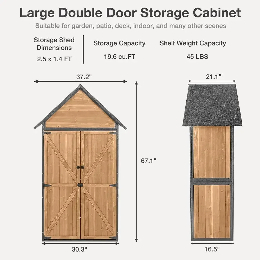 Brown Outdoor Storage Shed with Floor and Waterproof Roof - Metal Tool Cabinet with Adjustable Shelves and Double Lockable Doors