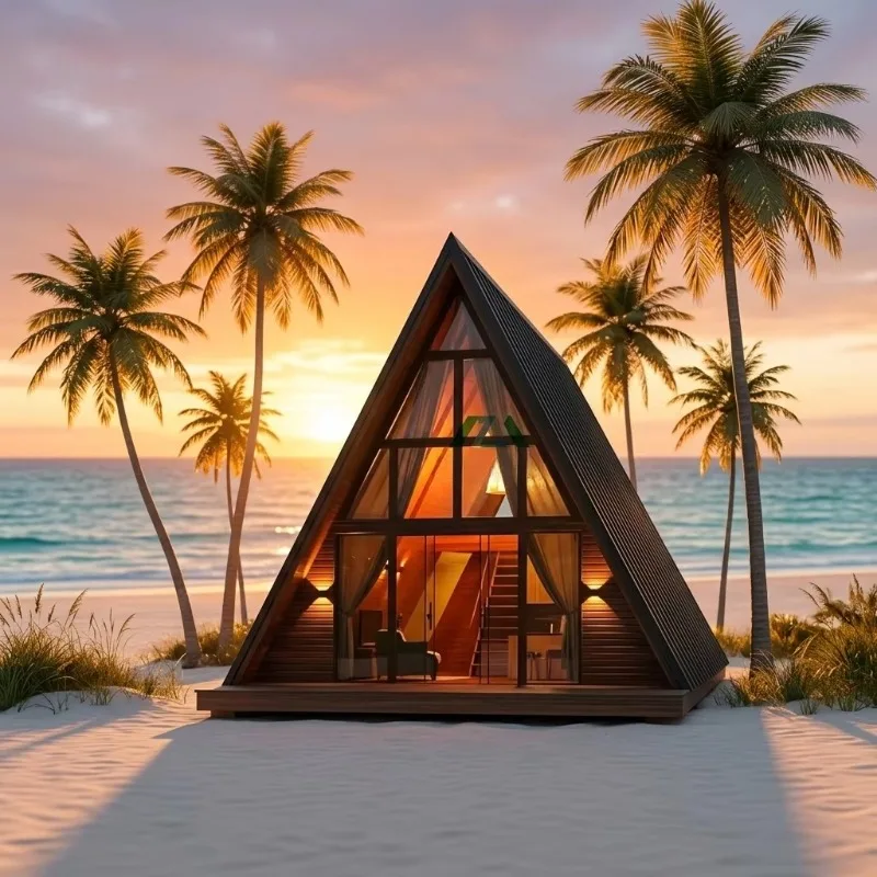 Luxurious Small Wooden Structure Mobile Prefab Villa Office Eco-Friendly Elegant Triangle House Customized