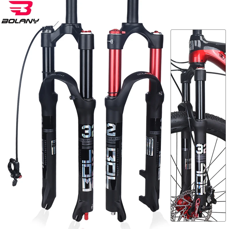 BOLANY Mountain Bike Fork 26/27.5/29 Aluminum Alloy Straight Tube Dual Air Suspension Fork 100mm Shock Absorber Bike Accessorie