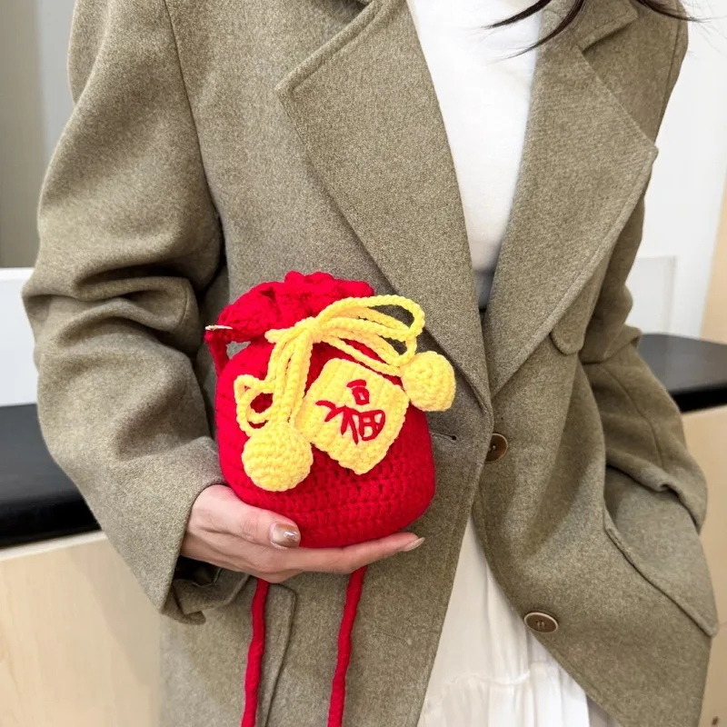 Handmade New Year Red Envelope Bag Cute Children's Gift Hand-held Crossbody Lucky Bag Traditional Cultural Element