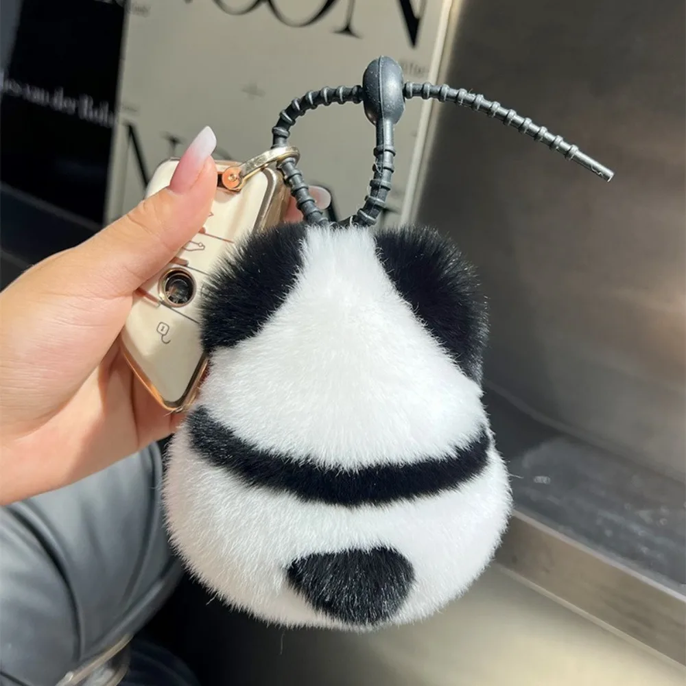 Imitation Mink Fur Panda Toy Key Ring Cute Silicone Buckle Plush Doll Pendant Metal Bag Ornament Animal Keychain Gift