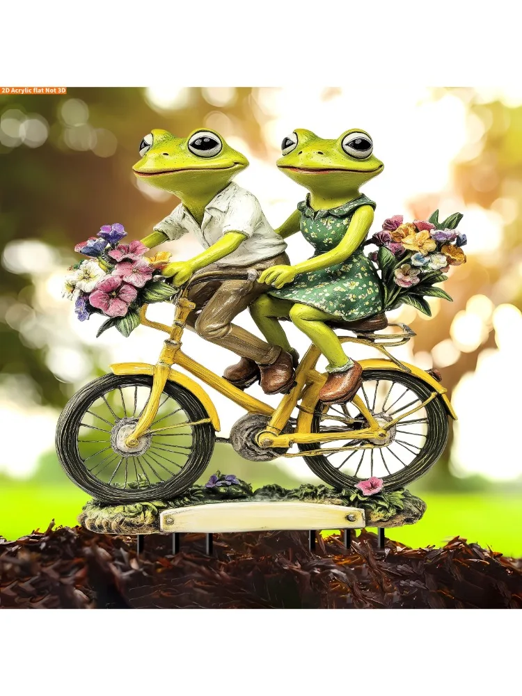 AliExpress UK A pair of frogs riding bicycles garden decoration sun pendant - 2D acrylic flower bicycle couple decoration sign