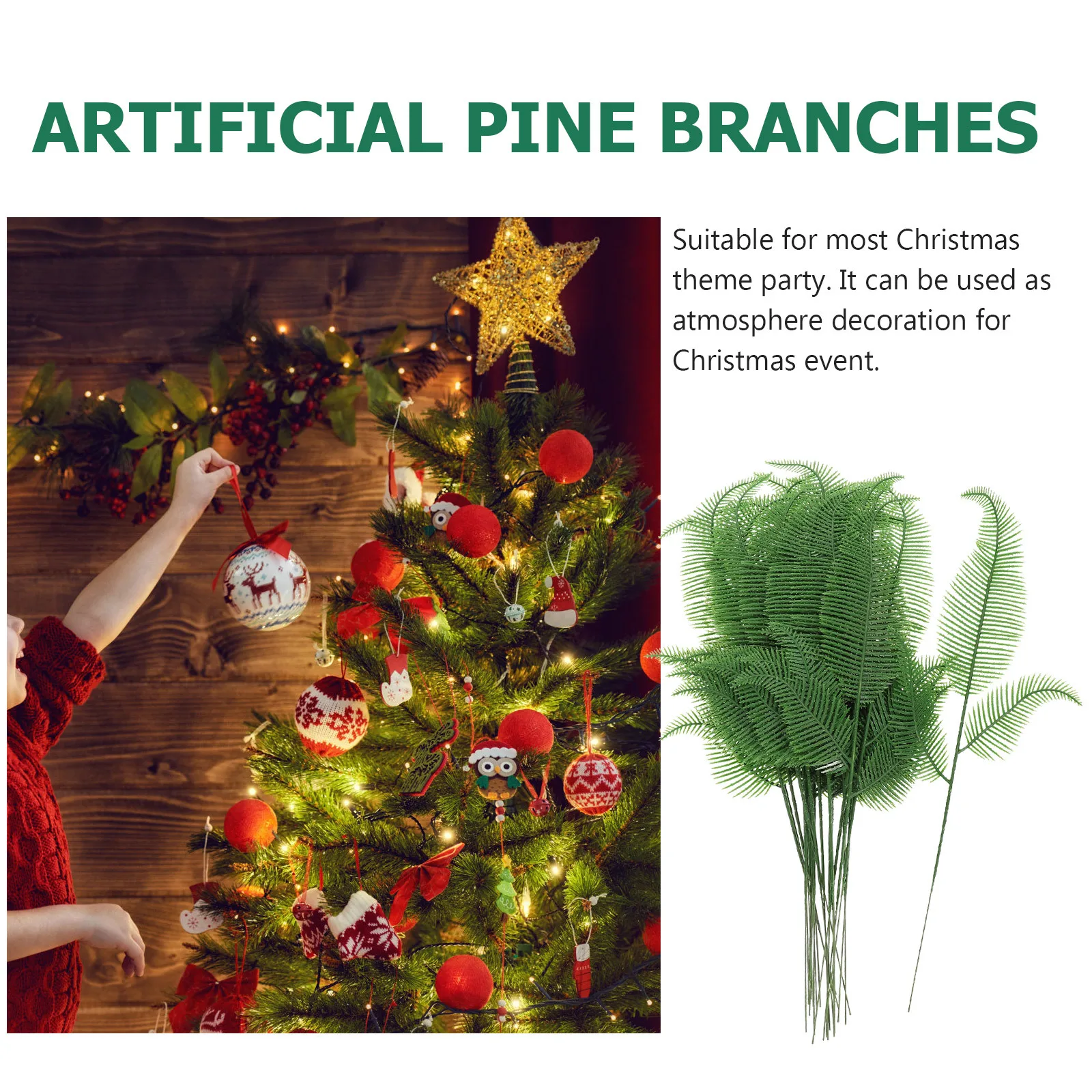 

25pcs Faux Pine Needles Stems Artificial Pine Branches For Christmas Tree Decor Wreath Decoration Holiday Party Supplies