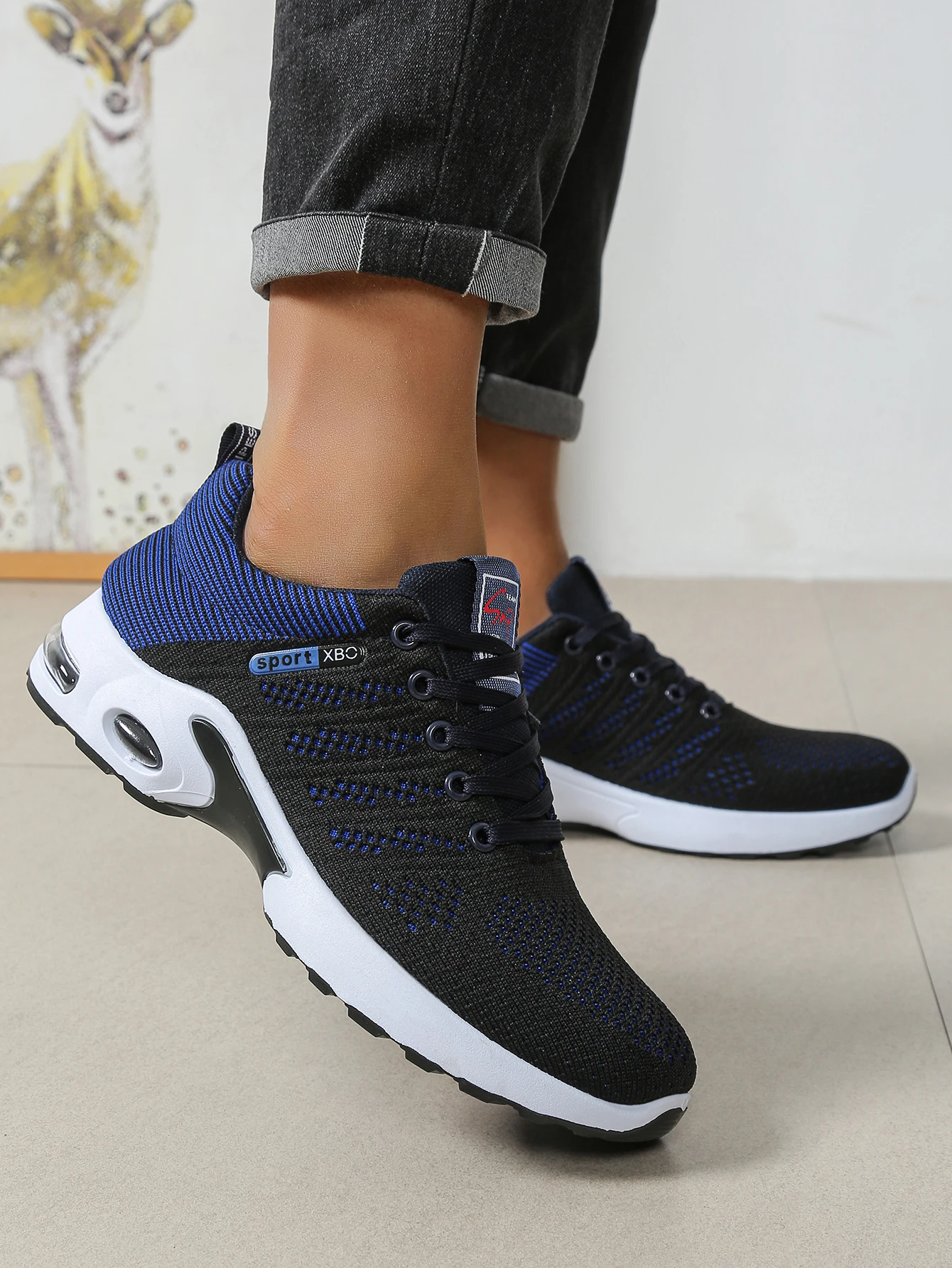 Atmungsaktive Schnür-Laufschuhe für Herren, Gestrickte Mesh-Freizeitschuhe, Bequeme Alltagsschuhe mit Gepolsterter Sohle – Detail 8