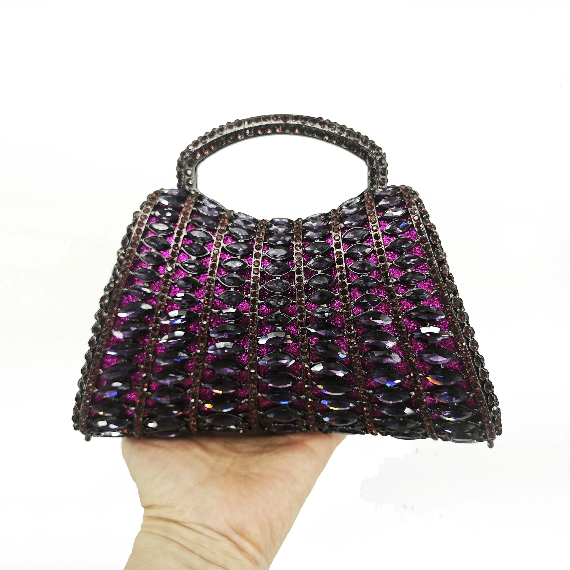 Champagne Big Stone Evening Bags Crystal Wedding Top-Handle Bag Women Gorgeous Rhinestone Metallic Party Clutch Purses Handbags