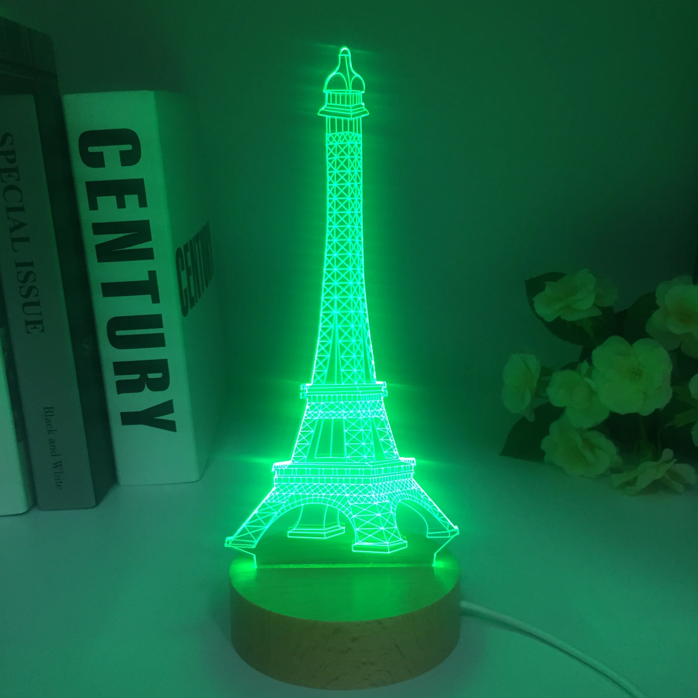 Eiffel Tower Led Night Light Colors Changing Kids Bedroom Nightlight Wooden Gift for Birthday Bedroom Decor Table 3D Lamp Gifts