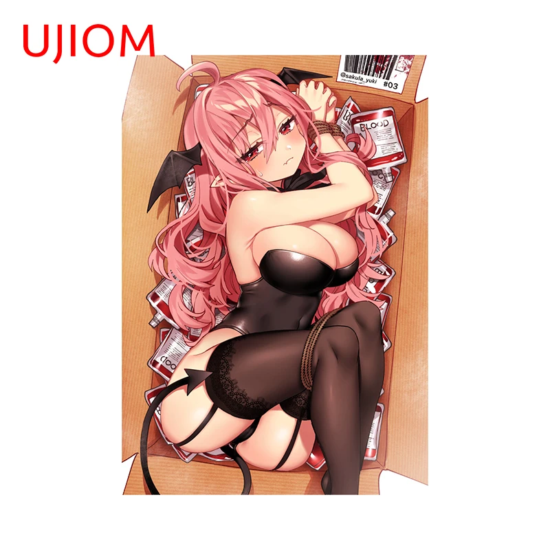 UJIOM 13cm X 9.1cm Large Breast Girls Hentai Wall Stickers Seductive Demon Girl in The Box Decals Nice Bathroom Chambre