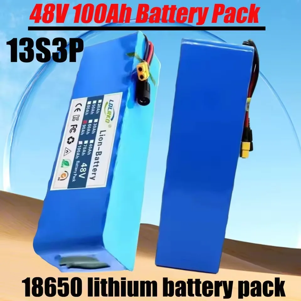 NEW 48V 100Ah 500W 750W 1000W 2000W 13S3P XT60+DC T+DC lithium-ion battery pack, used for 48V motors, with BMS+54.6V charger