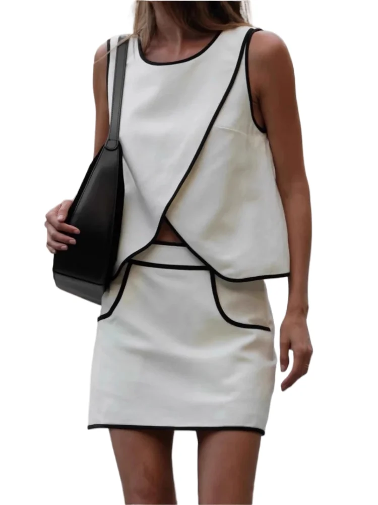 

Summer Loose White Cotton 2 Piece Sets Woman Outfit 2025 Fashion Elegant Sleeveless Tank Top High Waist Mini Skirt Set Female