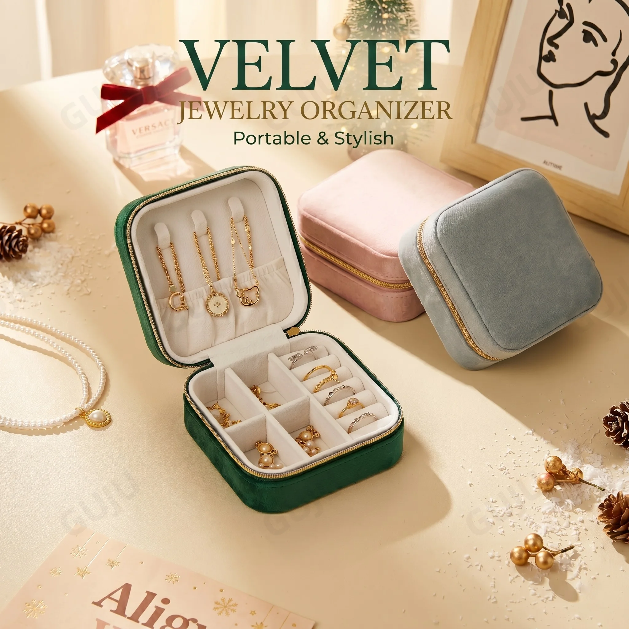 

Velvet Jewelry Box Mini Portable Jewelry Travel Box Small Jewelry Storage Box Suitable for Rings Earrings Necklaces Lipsticks