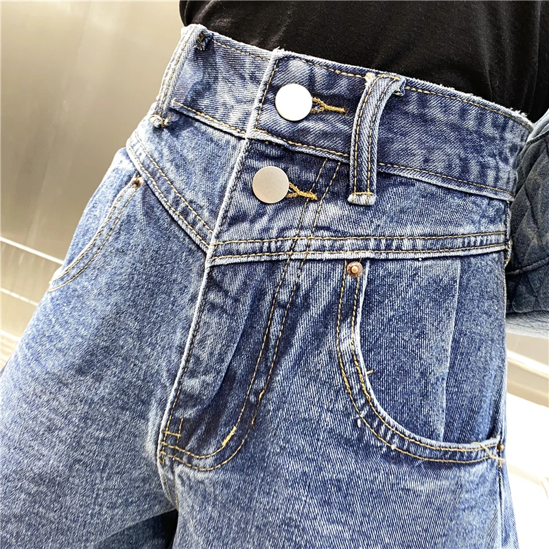 New Brand Original Design 2022 High Waist Two Grain Button Raw Denim Shorts Fashion Versatile Loose Irregular Wide Leg Pants