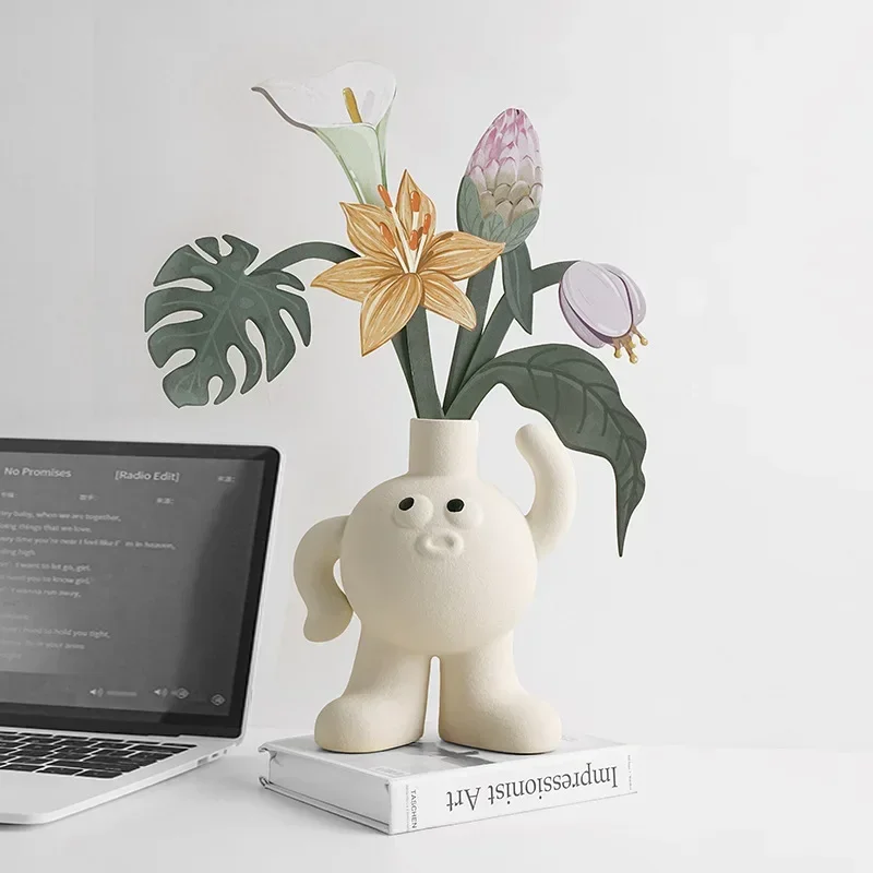 Creative Creamy Big Foot Vase for Home Decor Living Room TV Cabinet Tabletop Cute Flower Pot