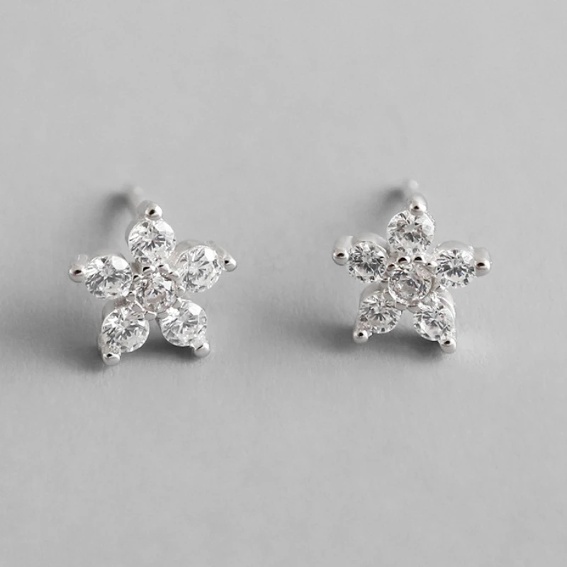 Mini pendientes de plata de ley S925 con diseño de flor de ciruelo para mujer, aretes de circonita con incrustaciones, joyería elegante