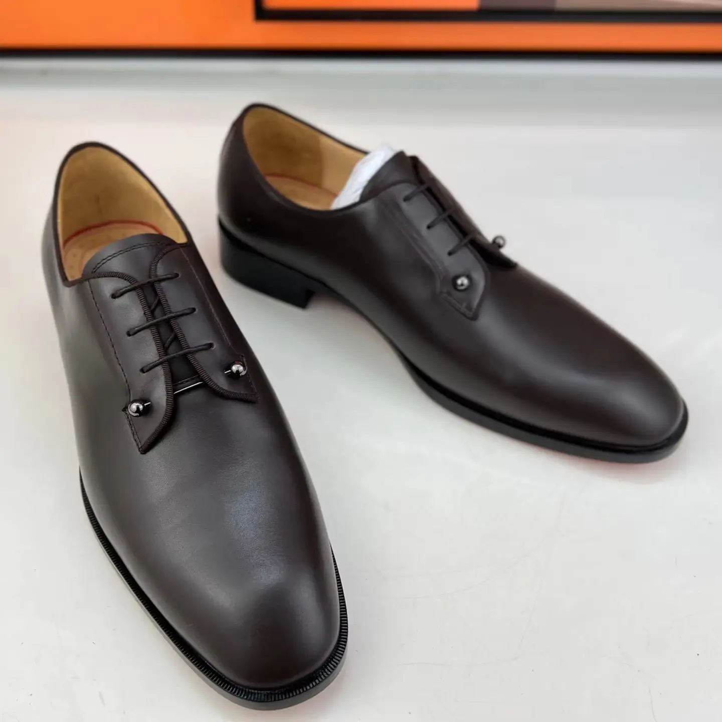 Luxury Oxford Shoes Low Heels Button Men's Calf Leather Derby Shoes Dress Shoes Red Bottom Gentleman Daily Wedding Footwear