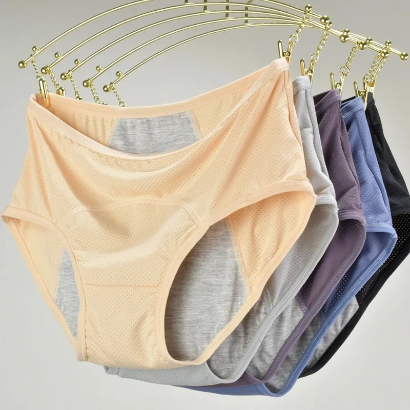 1pc Plus Size 8XL Womens Leak Proof Menstrual Panties Mid Waisted Ice Silk Waterproof Period Underwear Sexy Physiological Briefs
