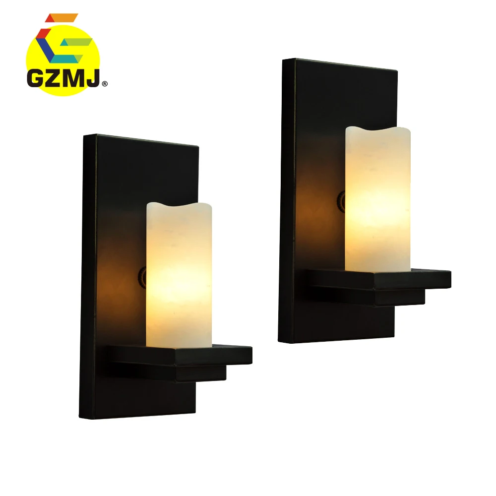 GZMJ Vintage Retro Marble Sconce Lodge Loft Wall Lamps Artificial Dolomite Candle Lampshade Wall Light Fixture Sconce LED