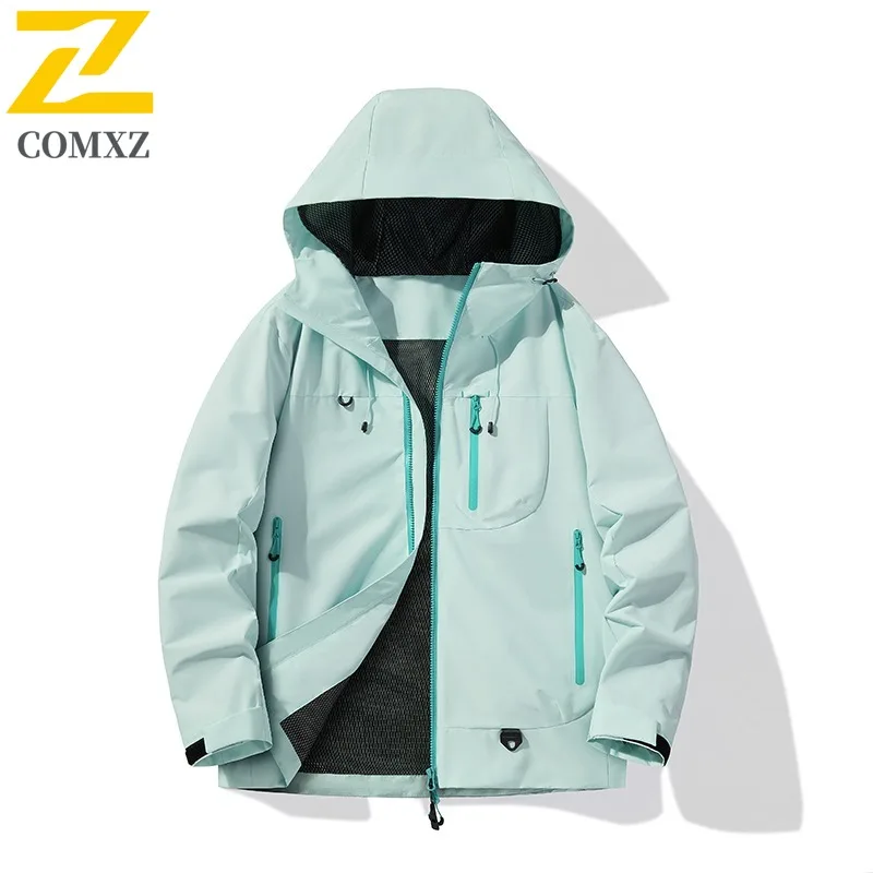 

COMXZ Classics Mens Jacket New Dual Zipper Design Solid Color Hood Camping Coat Fashion Street Style Wear Resistant Autumn Coat